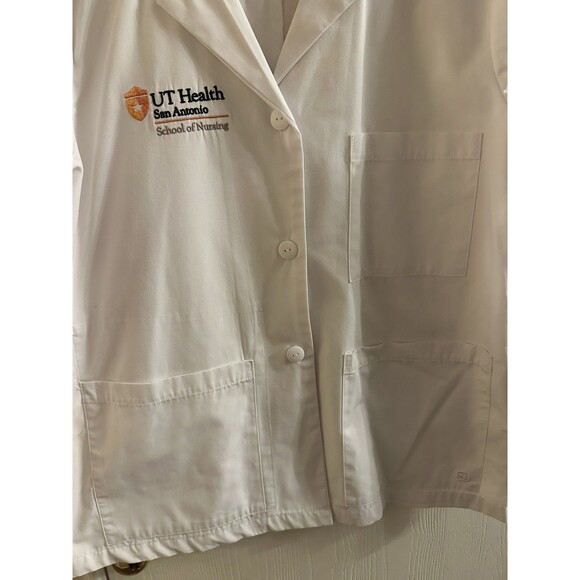 Women’s UT Health San Antonio White Nurses Short Lab Coat Size Large - Picture 3 of 4